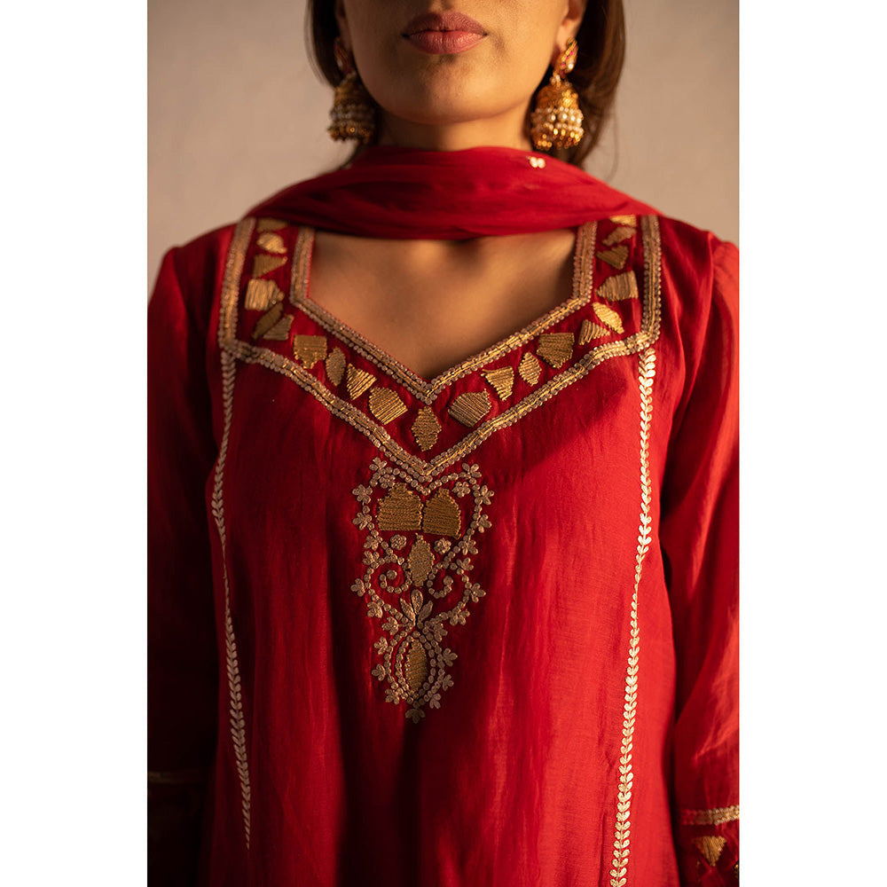 Apeksha Jain Label Red Kurta with Salwar and Dupatta (Set of 3)
