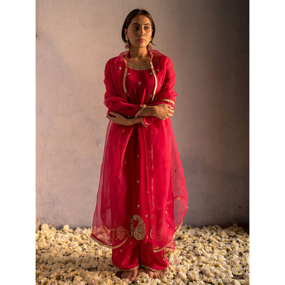 Apeksha Jain Label Red Kurta with Palazzo and Dupatta (Set of 3)