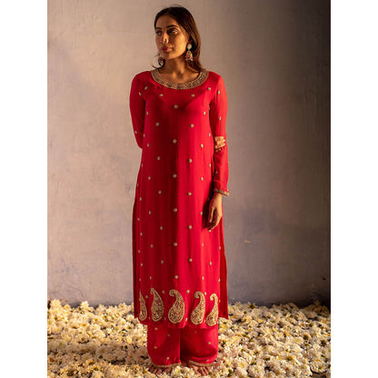 Apeksha Jain Label Red Kurta with Palazzo and Dupatta (Set of 3)