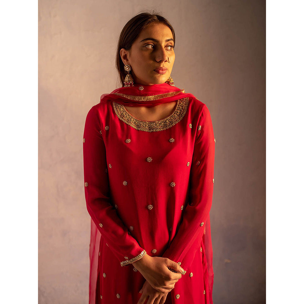 Apeksha Jain Label Red Kurta with Palazzo and Dupatta (Set of 3)