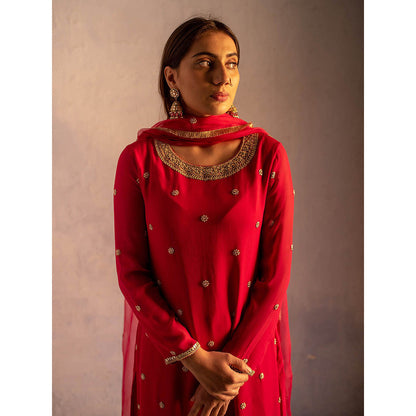 Apeksha Jain Label Red Kurta with Palazzo and Dupatta (Set of 3)