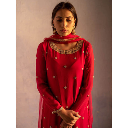 Apeksha Jain Label Red Kurta with Palazzo and Dupatta (Set of 3)