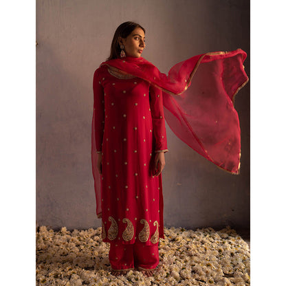 Apeksha Jain Label Red Kurta with Palazzo and Dupatta (Set of 3)