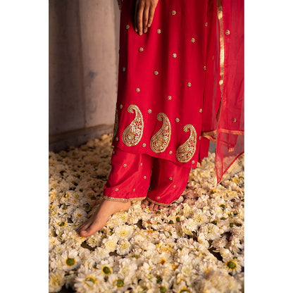 Apeksha Jain Label Red Kurta with Palazzo and Dupatta (Set of 3)