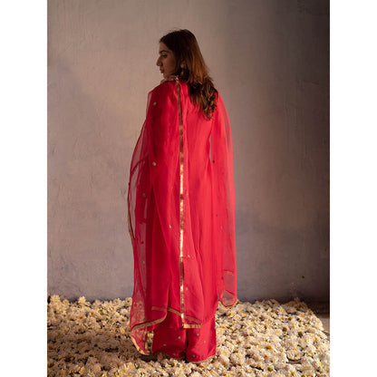 Apeksha Jain Label Red Kurta with Palazzo and Dupatta (Set of 3)