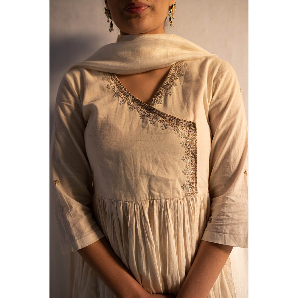 Apeksha Jain Label Off White Angarkha with Pant and Dupatta (Set of 3)