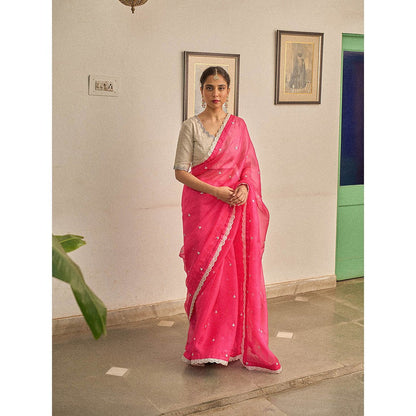 Apeksha Jain Label Pink Gul Saree with Stitched Blouse