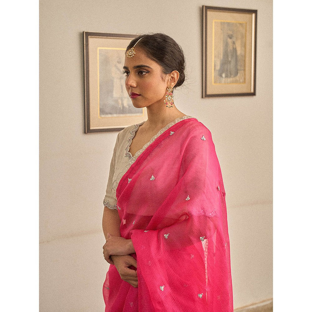 Apeksha Jain Label Pink Gul Saree with Stitched Blouse