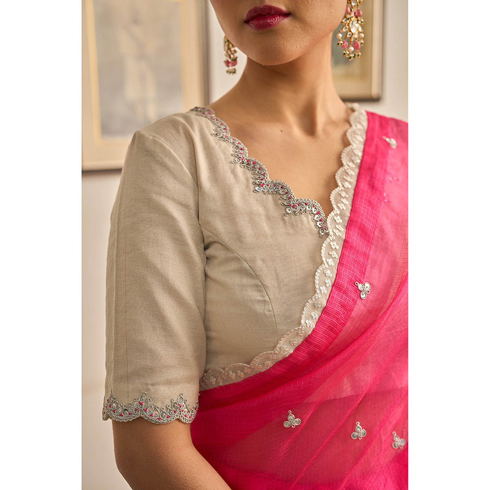 Apeksha Jain Label Pink Gul Saree with Stitched Blouse