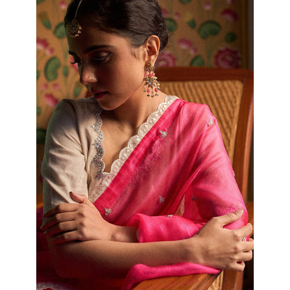 Apeksha Jain Label Pink Gul Saree with Stitched Blouse