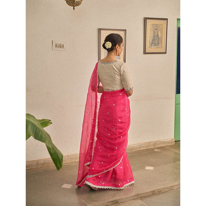 Apeksha Jain Label Pink Gul Saree with Stitched Blouse