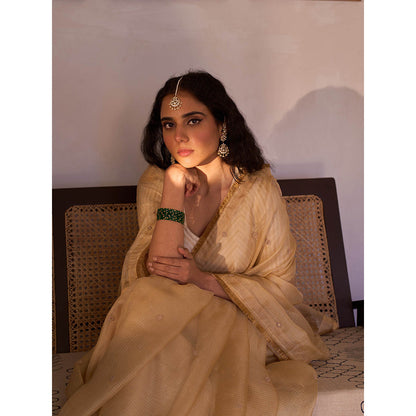 Apeksha Jain Label Gold Gulzar Woven Saree with Stitched Blouse