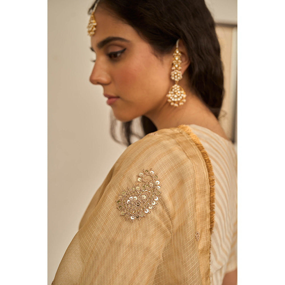 Apeksha Jain Label Gold Gulzar Woven Saree with Stitched Blouse