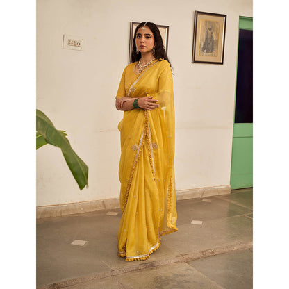 Apeksha Jain Label Yellow Basant Kota Woven Saree with Stitched Blouse