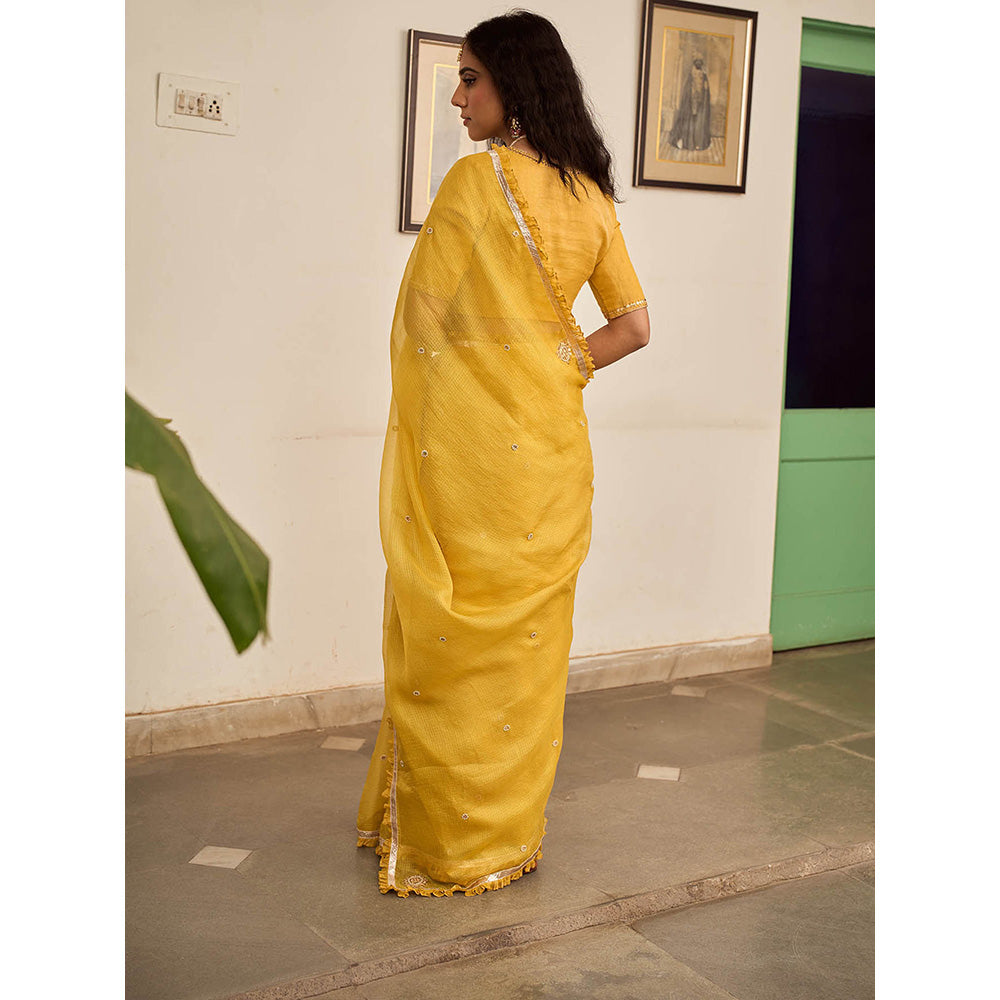 Apeksha Jain Label Yellow Basant Kota Woven Saree with Stitched Blouse