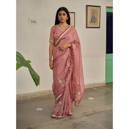 Apeksha Jain Label Mauve Kasturi Woven Saree with Stitched Blouse
