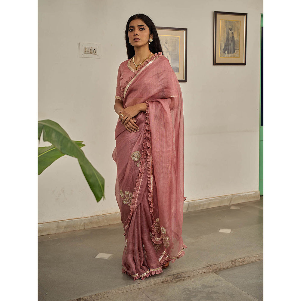 Apeksha Jain Label Mauve Kasturi Woven Saree with Stitched Blouse