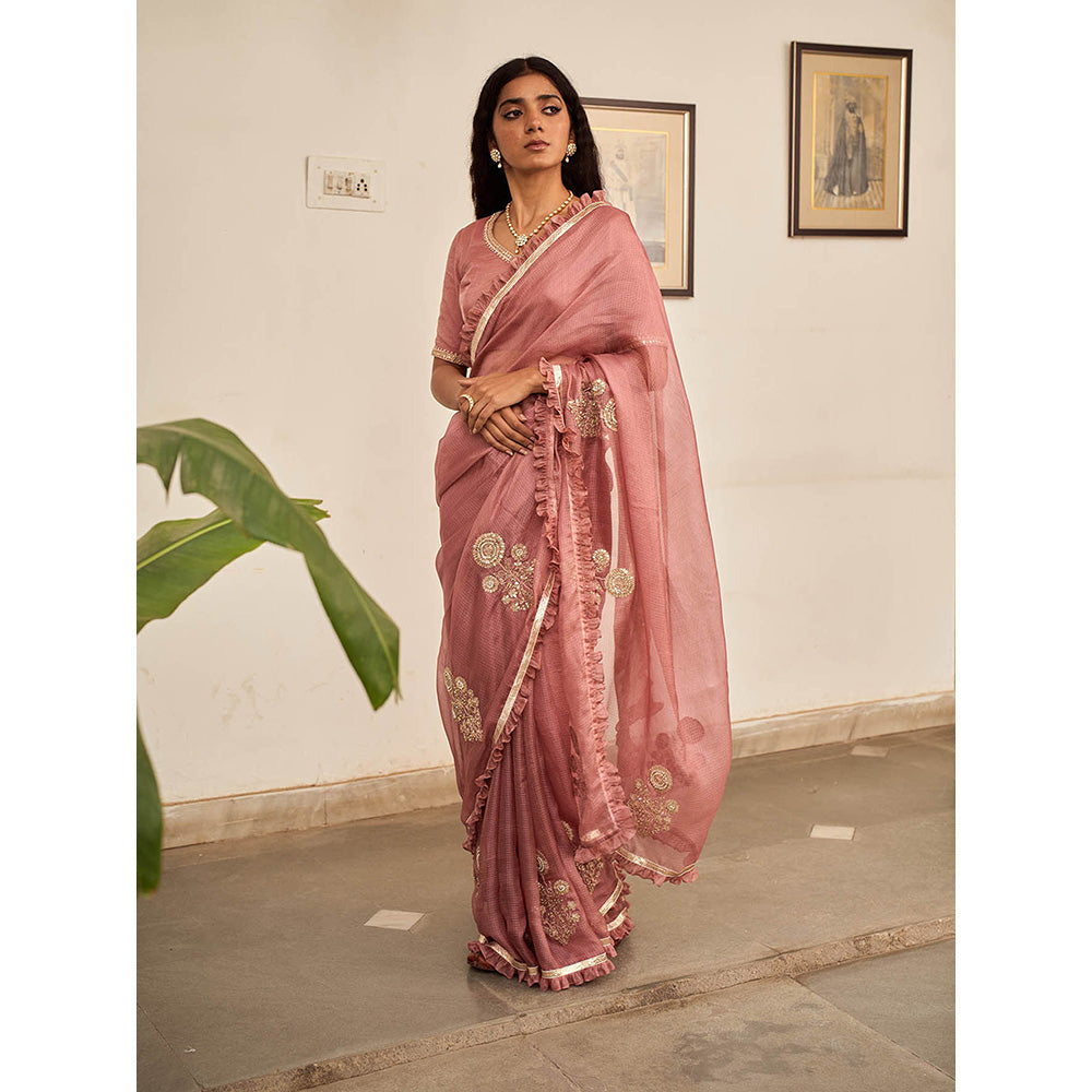 Apeksha Jain Label Mauve Kasturi Woven Saree with Stitched Blouse