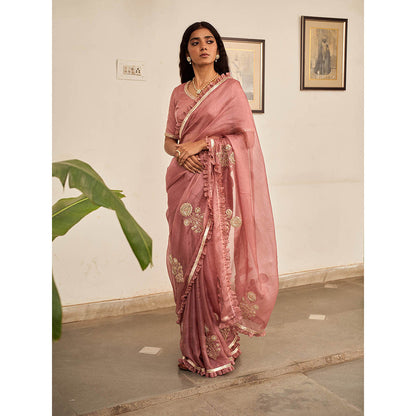 Apeksha Jain Label Mauve Kasturi Woven Saree with Stitched Blouse