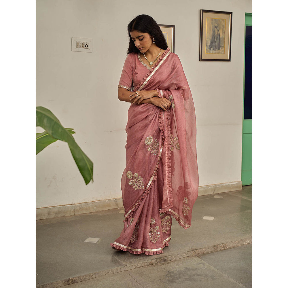 Apeksha Jain Label Mauve Kasturi Woven Saree with Stitched Blouse
