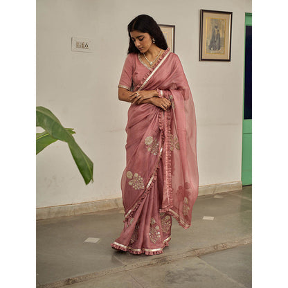 Apeksha Jain Label Mauve Kasturi Woven Saree with Stitched Blouse