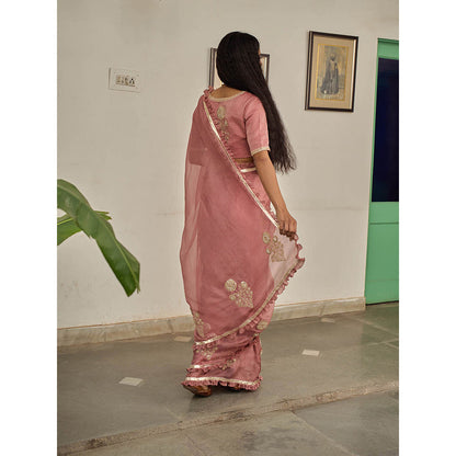 Apeksha Jain Label Mauve Kasturi Woven Saree with Stitched Blouse