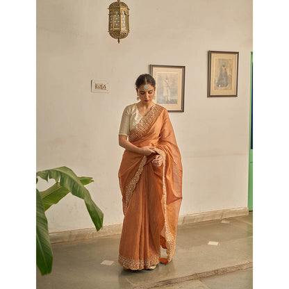 Apeksha Jain Label Brown Sunehra Tissue Saree with Stitched Blouse