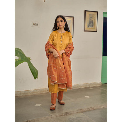 Apeksha Jain Label Sabha Mustard Kurta with Pant and Dupatta (Set of 3)