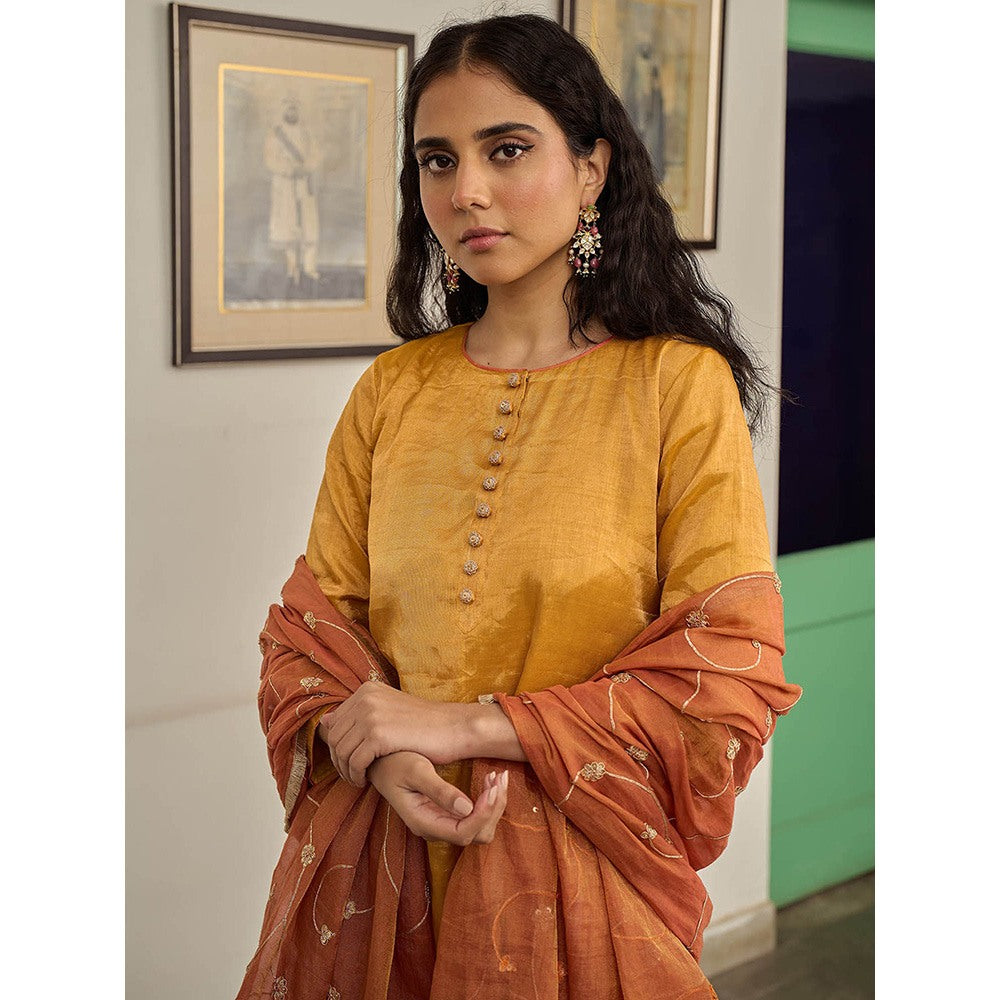 Apeksha Jain Label Sabha Mustard Kurta with Pant and Dupatta (Set of 3)