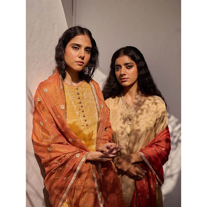 Apeksha Jain Label Sabha Mustard Kurta with Pant and Dupatta (Set of 3)
