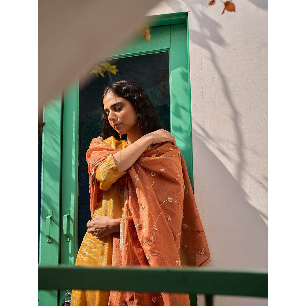 Apeksha Jain Label Sabha Mustard Kurta with Pant and Dupatta (Set of 3)