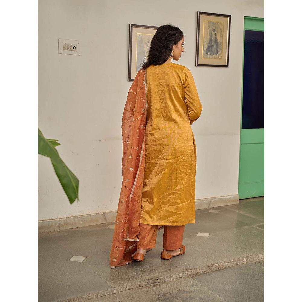 Apeksha Jain Label Sabha Mustard Kurta with Pant and Dupatta (Set of 3)