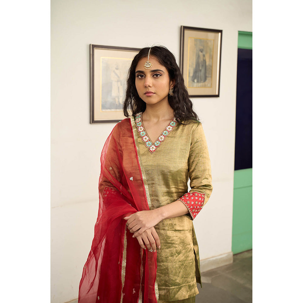 Apeksha Jain Label Gold Kurta with Sharara and Dupatta (Set of 3)