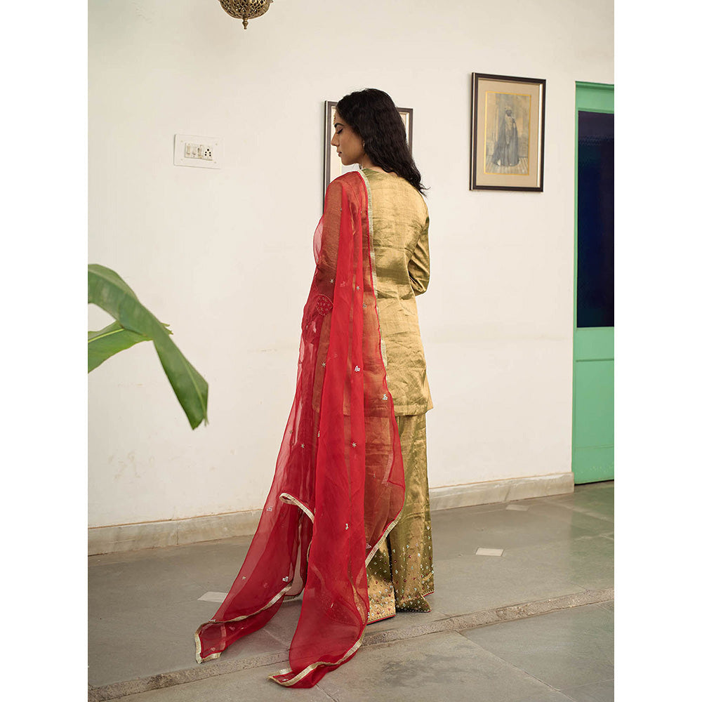 Apeksha Jain Label Gold Kurta with Sharara and Dupatta (Set of 3)