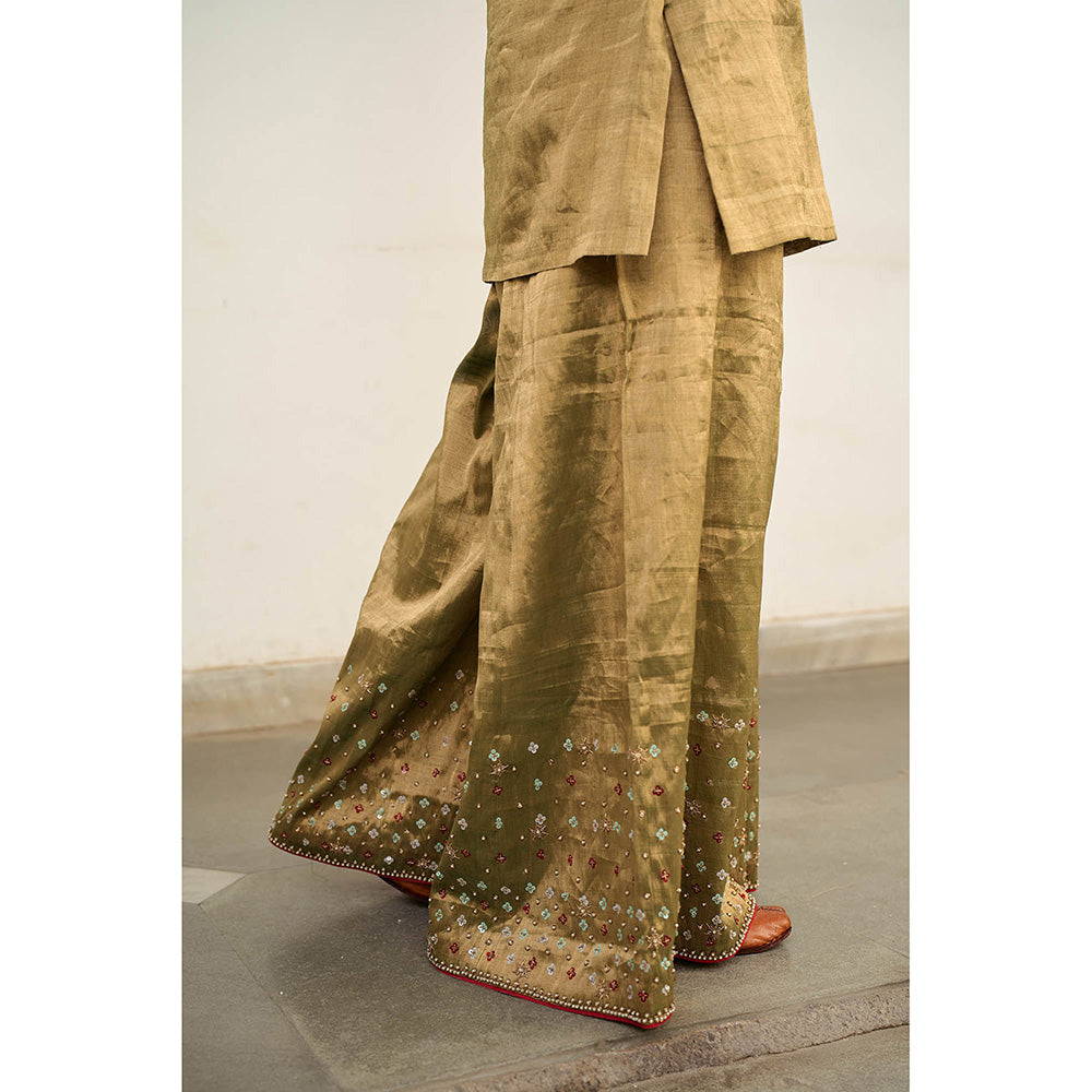 Apeksha Jain Label Gold Kurta with Sharara and Dupatta (Set of 3)