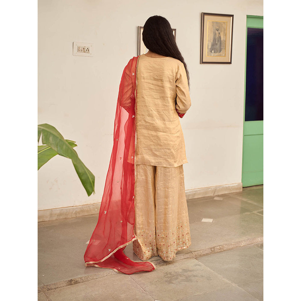 Apeksha Jain Label Beige Kurta with Sharara and Dupatta (Set of 3)