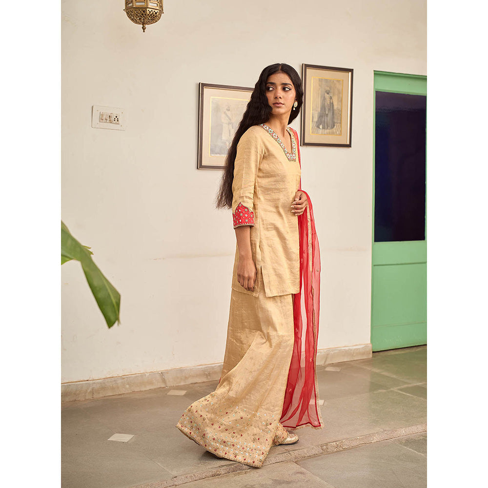 Apeksha Jain Label Beige Kurta with Sharara and Dupatta (Set of 3)