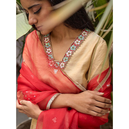 Apeksha Jain Label Beige Kurta with Sharara and Dupatta (Set of 3)