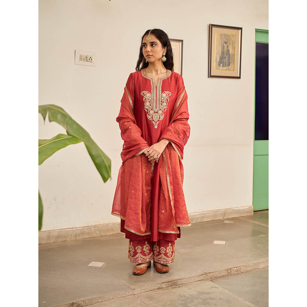 Apeksha Jain Label Rust Gulzar Palazzo and Kurta with Dupatta (Set of 3)