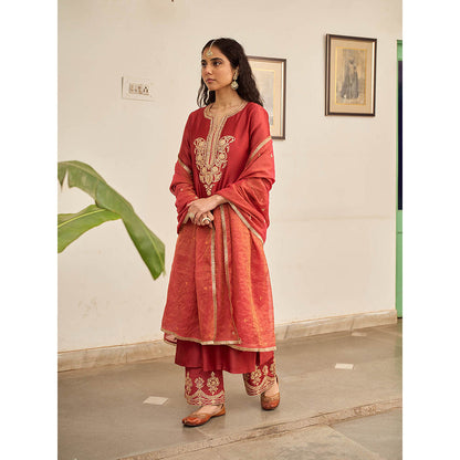 Apeksha Jain Label Rust Gulzar Palazzo and Kurta with Dupatta (Set of 3)