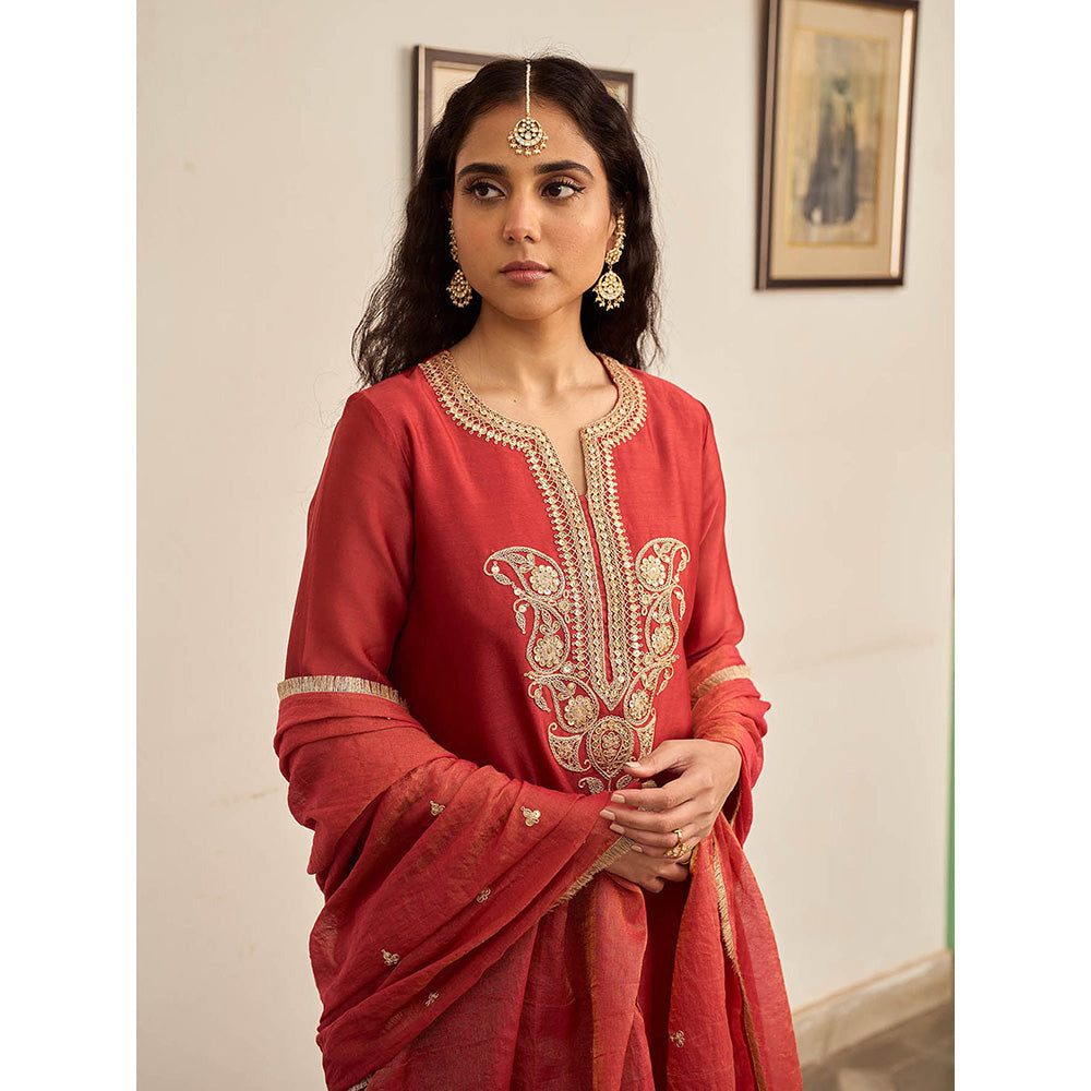Apeksha Jain Label Rust Gulzar Palazzo and Kurta with Dupatta (Set of 3)
