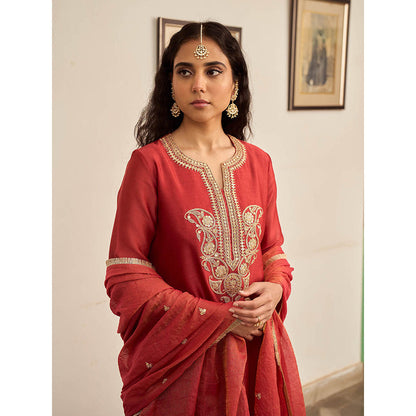 Apeksha Jain Label Rust Gulzar Palazzo and Kurta with Dupatta (Set of 3)