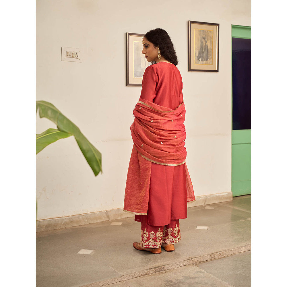 Apeksha Jain Label Rust Gulzar Palazzo and Kurta with Dupatta (Set of 3)
