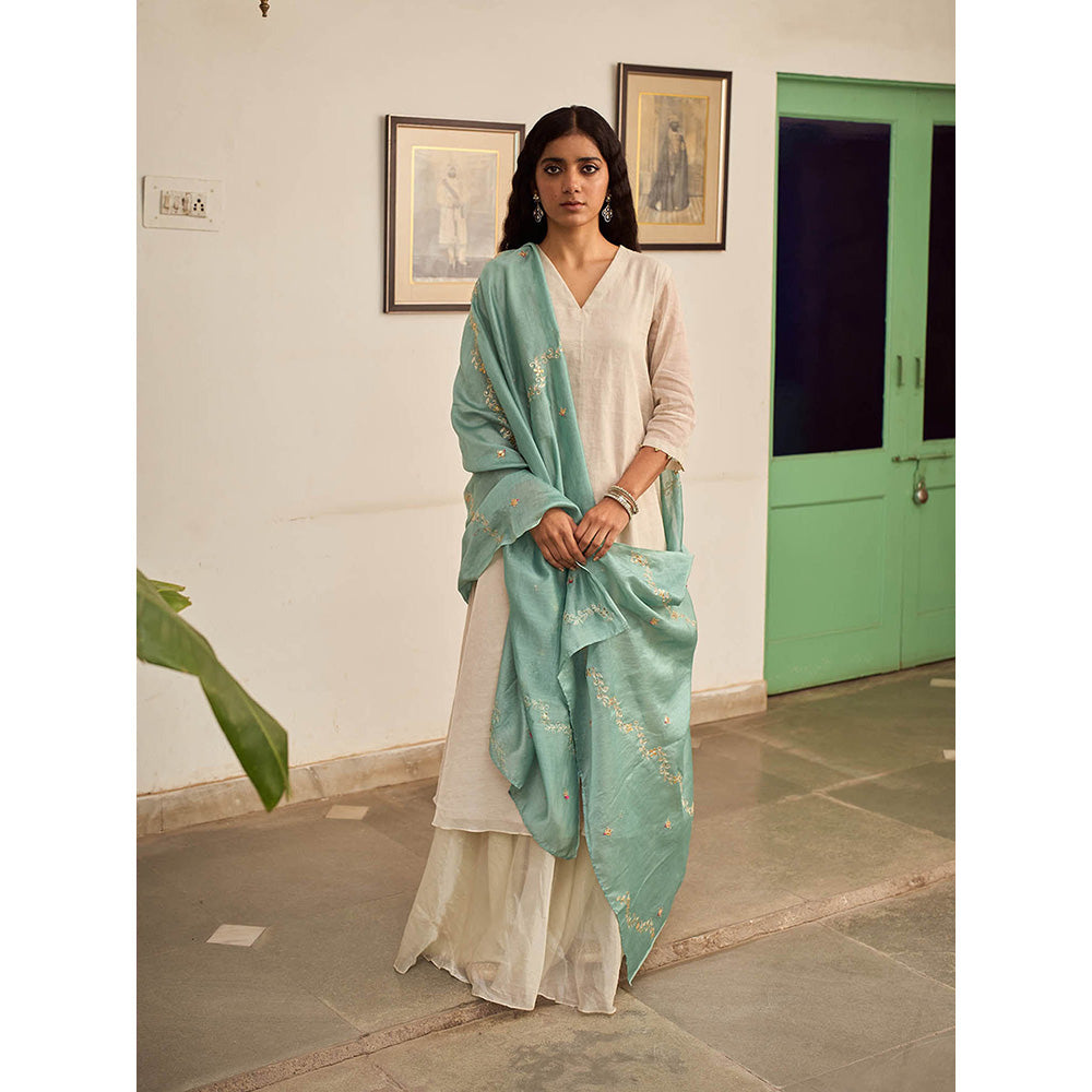 Apeksha Jain Label Off White Kurta with Sharara and Dupatta (Set of 3)