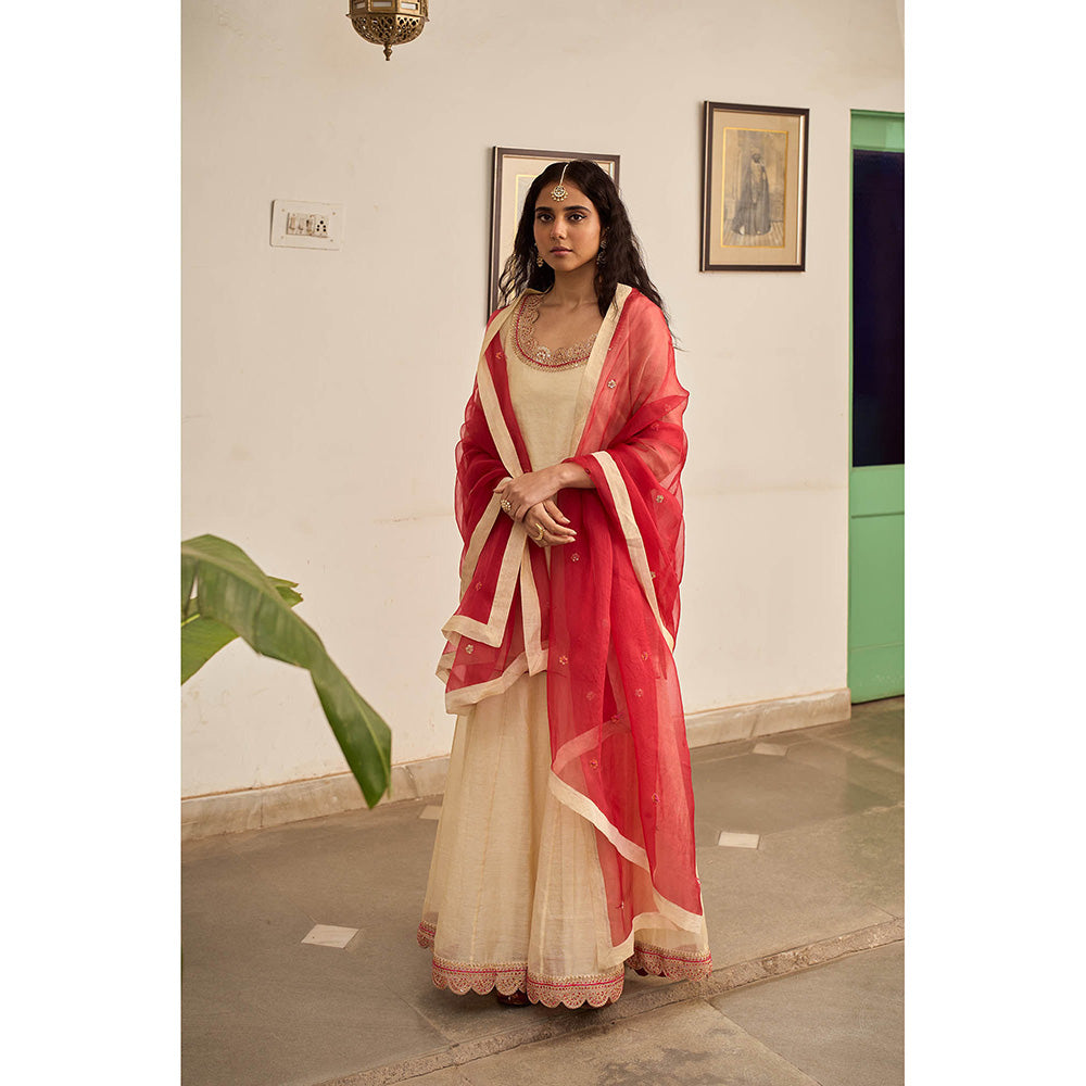Apeksha Jain Label Beige Kurta with Sharara and Dupatta (Set of 3)