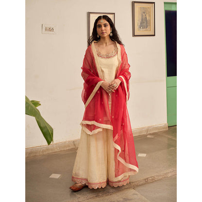 Apeksha Jain Label Beige Kurta with Sharara and Dupatta (Set of 3)