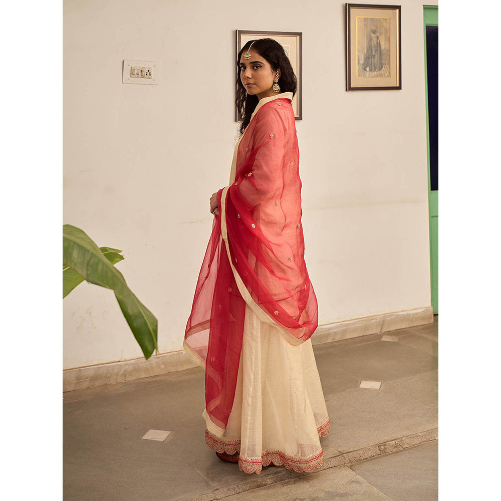 Apeksha Jain Label Beige Kurta with Sharara and Dupatta (Set of 3)