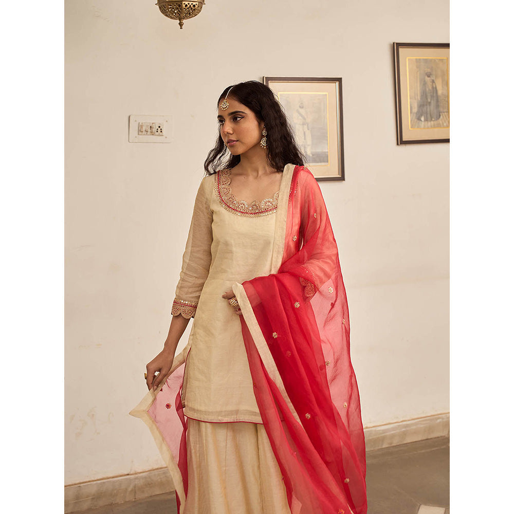 Apeksha Jain Label Beige Kurta with Sharara and Dupatta (Set of 3)