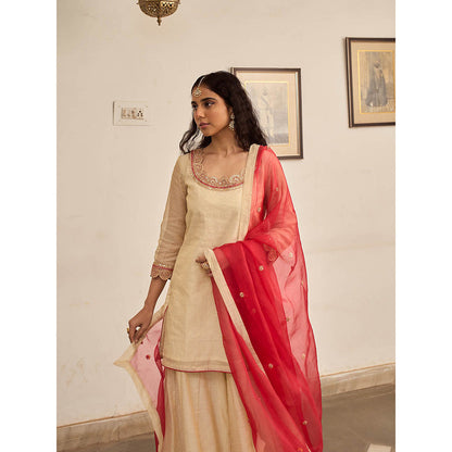 Apeksha Jain Label Beige Kurta with Sharara and Dupatta (Set of 3)