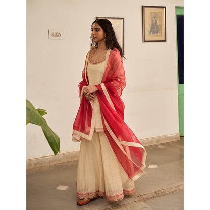 Apeksha Jain Label Beige Kurta with Sharara and Dupatta (Set of 3)